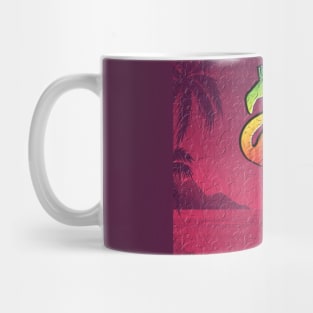 funny flamingo on the beach in pink Mug